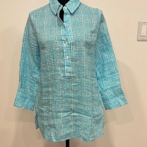 NWOT Lilly Pulitzer Sea View linen gingham blouse Shirt Small